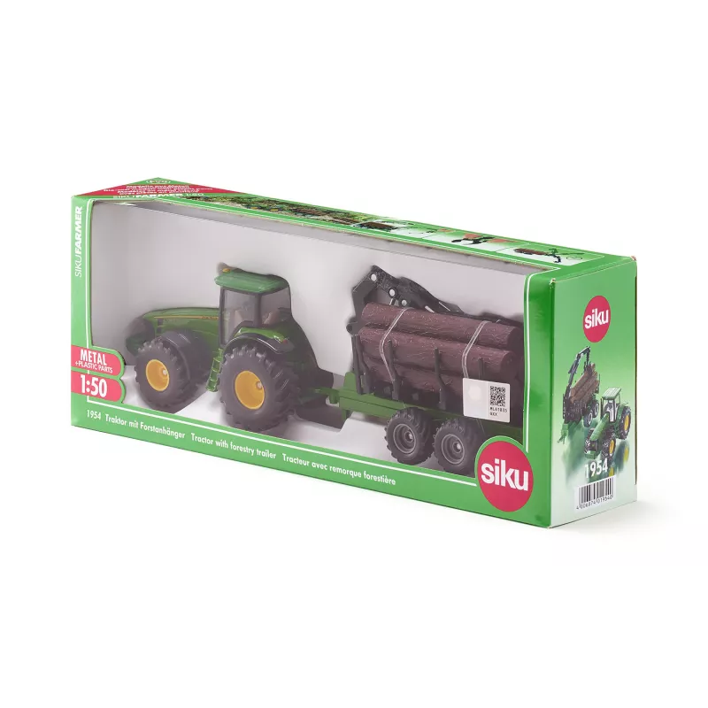 Tractor John Deere 8430 con remolque forestal - escala 1:50 - siku