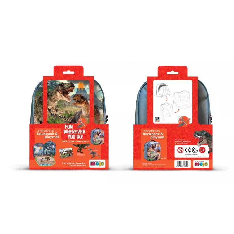 Mochila Dinosaurius 3D Junior con 2 figuras y folleto de coleccionista (T-Rex y Velociraptor)
