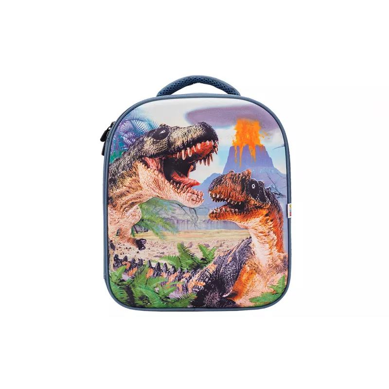 Mochila Dinosaurius 3D Junior con 2 figuras y folleto de coleccionista (T-Rex y Velociraptor)