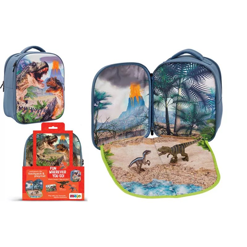 Mochila Dinosaurius 3D Junior con 2 figuras y folleto de coleccionista (T-Rex y Velociraptor)