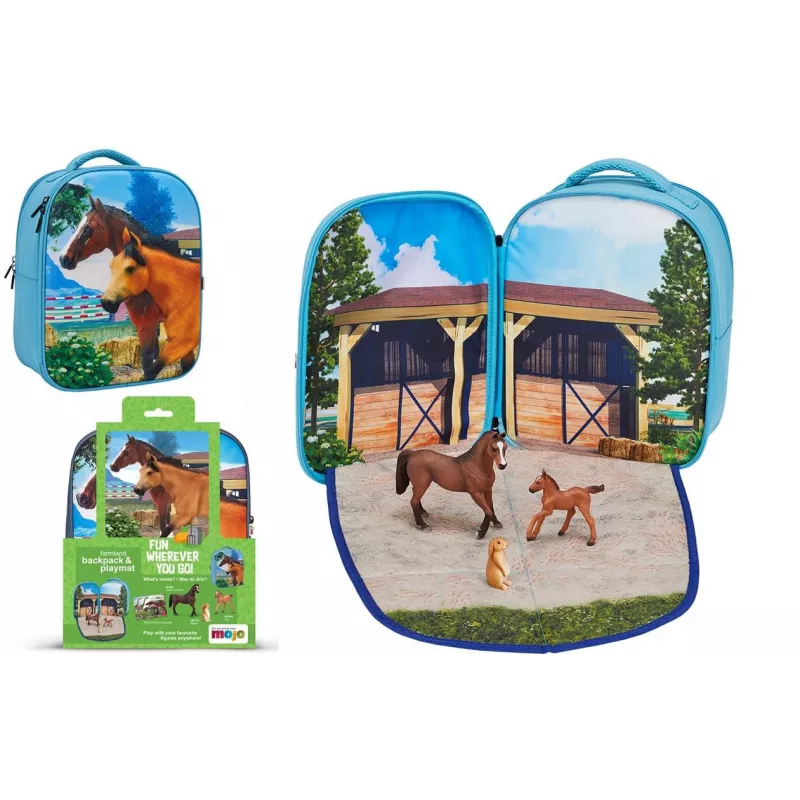 Mochila caballos 3D Junior con 3 figuras y folleto de coleccionista (Caballo, Potro y Conejo)
