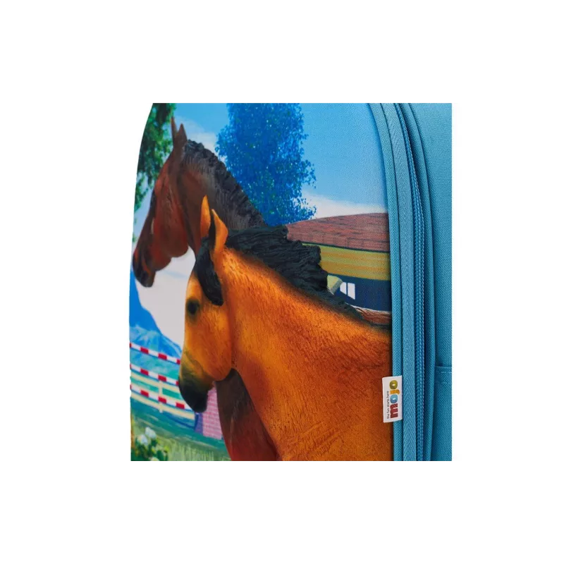 Mochila caballos 3D Junior con 3 figuras y folleto de coleccionista (Caballo, Potro y Conejo)