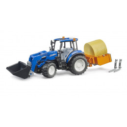 New Holland T5.120 con cargador frontal, caja de carga y horquillas