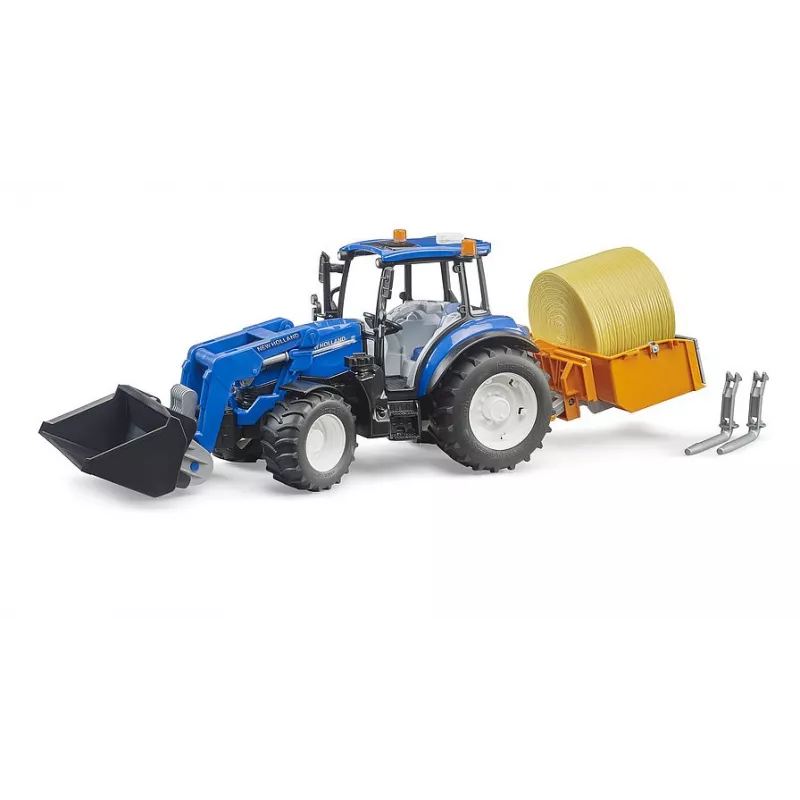 New Holland T5.120 con cargador frontal, caja de carga y horquillas
