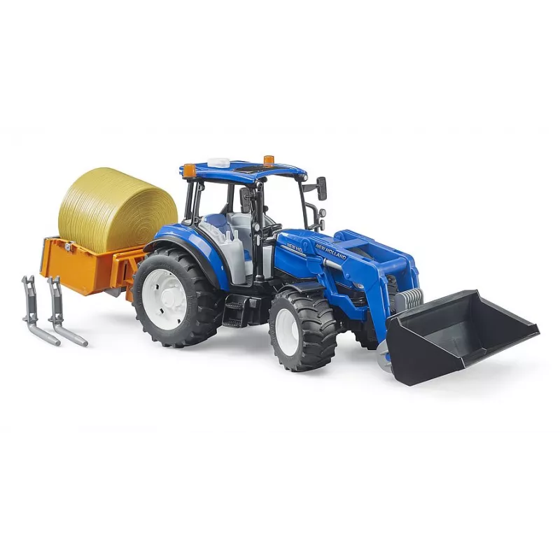 New Holland T5.120 con cargador frontal, caja de carga y horquillas