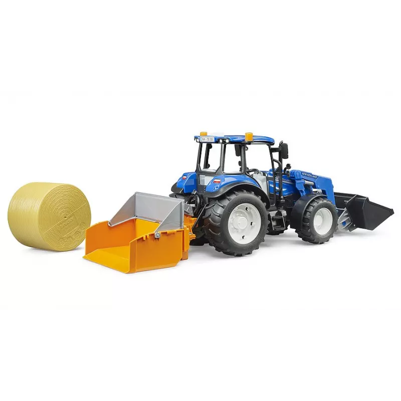 New Holland T5.120 con cargador frontal, caja de carga y horquillas