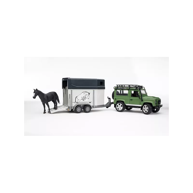 Coche Land Rover Defender SW con remolque equino y caballo - Escala 1:16