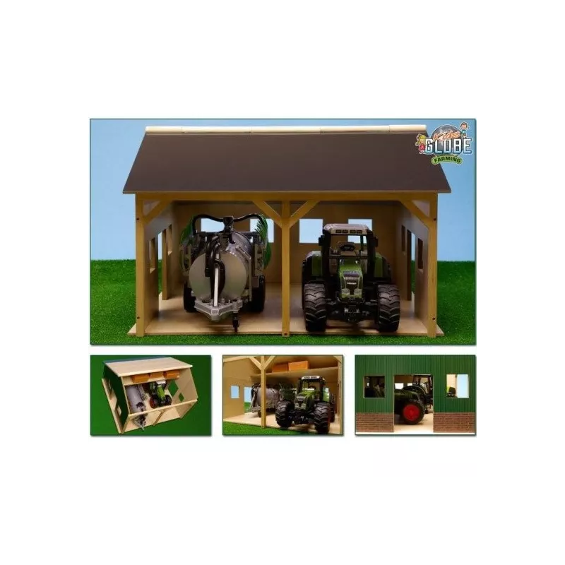 Hangar de madera para 2 tractores - escala 1:16