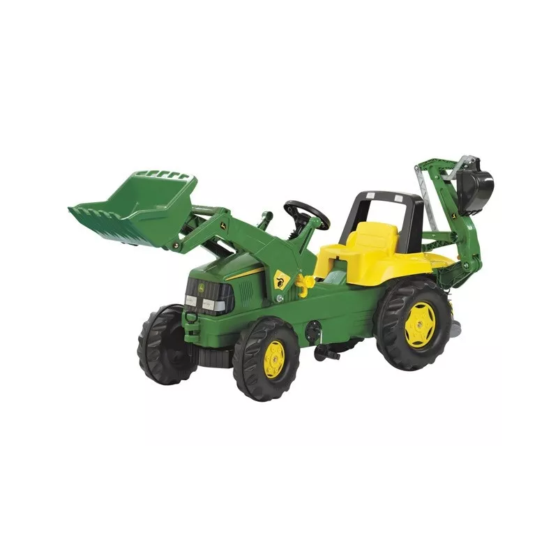 Tractor John Deere con pala y retroexcavadora a pedales