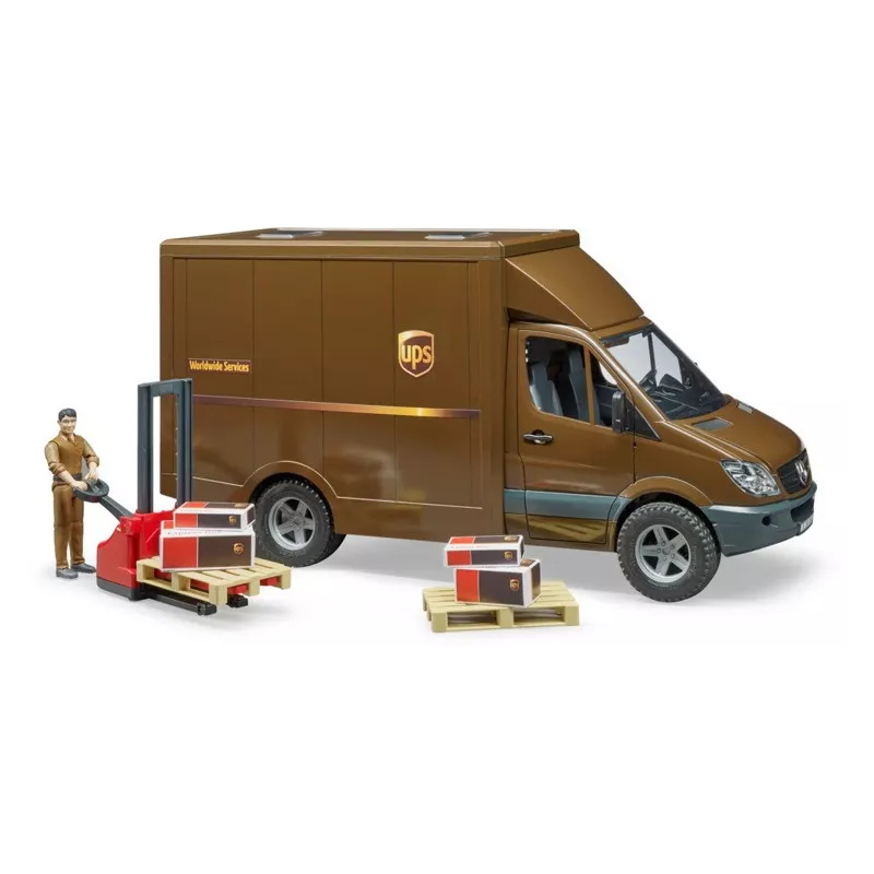 MB Sprinter UPS con repartidor y carretilla - escala 1:16