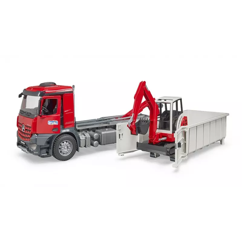 MB Arocs LKW con container+Schaeff HR16 Miniexcavadora