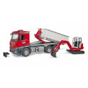 MB Arocs LKW con container+Schaeff HR16 Miniexcavadora