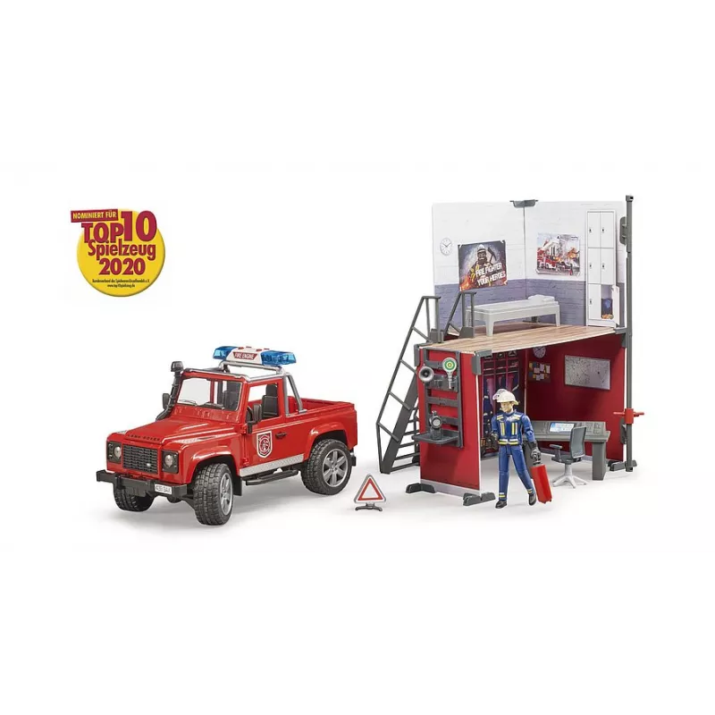 Estación bomberos y Land Rover Defender