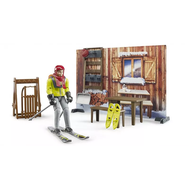 Refugio montaña con moto nieve