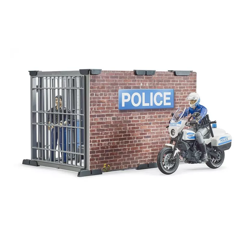 Comisaría bworld con motocicleta de policía