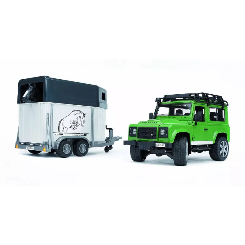 Coche Land Rover Defender SW con remolque equino y caballo - Escala 1:16