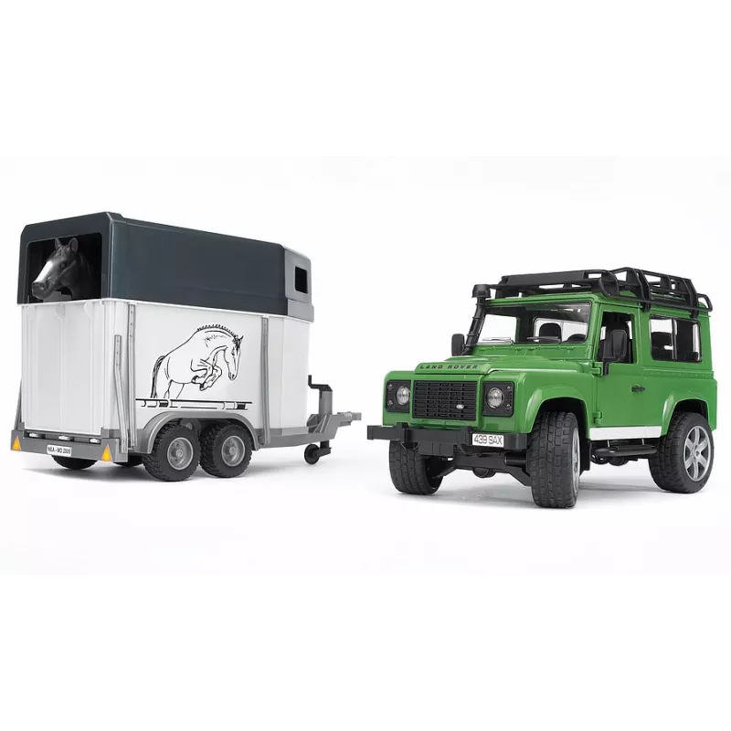 Coche Land Rover Defender SW con remolque equino y caballo - Escala 1:16