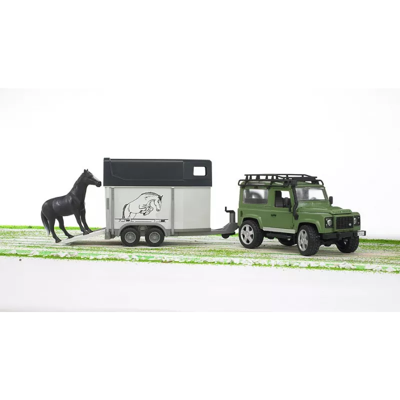 Coche Land Rover Defender SW con remolque equino y caballo - Escala 1:16
