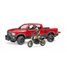 RAM 2500 Power Wagon con moto Ducati Desert Sled y piloto