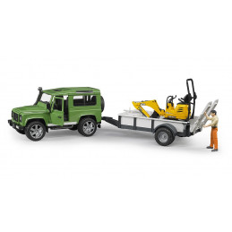 Coche Land Rover con remolque micro excavadora JCB y muñeco - Escala 1:16