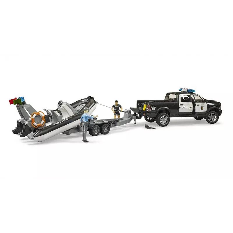 Pick-up policial RAM 2500 con módulo L + S, remolque, bote, mujer policía y buceador