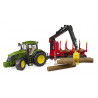 John Deere 7R 350 con remolque y 4 troncos
