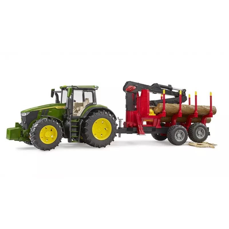 John Deere 7R 350 con remolque y 4 troncos